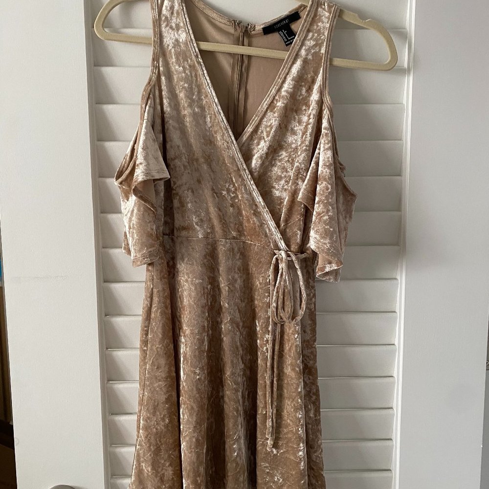 Champagne Velvet Cold Shoulder Dress